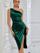 ADYCE Vestido Feminino Ombro Único – Bodycon Elegante com Fenda Alta para Festa