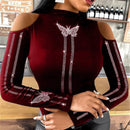 Blusa Feminina Sexy com Pedrarias – Manga Longa
