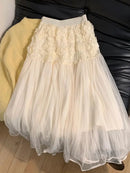 Saia Feminina Wedbleser – Cintura Alta, Renda 3D com Flores, Tule Slimming, Elegante