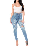 Calça Jeans Feminina Rasgada ANGELTEAR207 – Cintura Alta, Skinny,