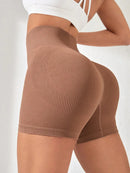 -Border European and American Style Long Pants Sports Shorts Women High Waist Threaded Lift Leggings Body Shaping Fitne