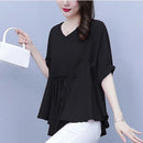 Blusa Feminina Casual COZOK Decote V, Pull Over Solto com Faixa Bandage