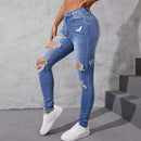 Pencil Jeans Feminino – Skinny, Cintura Alta, Estilo Casual Rasgado