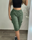 Calça Feminina Casual – Skinny, Cintura Alta com Cordão, Bolsos e Punhos Ajustáveis