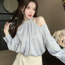 Blusa Feminina Streetwear – Manga Longa Flare com Pérolas,Estilo Elegante para Primavera/Verão"