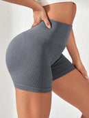 -Border European and American Style Long Pants Sports Shorts Women High Waist Threaded Lift Leggings Body Shaping Fitne