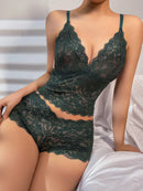 2-Conjunto de Lingerie Feminina – Sutiã de Renda e Calcinha Verde Transparente com Bordado Floral C2677