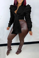 blusa Feminina M3004 – Decote V, Manga 3/4, Casual, Amarração Frontal