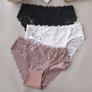 3PCS/Set Black White Khaki Women Cotton Panties Lace Floral Embroidery Briefs Underwear