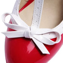 Big Size Bowtie Mary Janes 9cm High Spike Heel Women Platform Pumps Red Patent Leather Casual Office Lady Round Toe Lolita Shoes