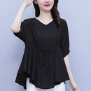 Blusa Feminina Casual COZOK Decote V, Pull Over Solto com Faixa Bandage