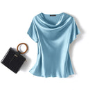 Blusa Feminina ZANZEA – Cetim Brilhante com Decote Cowl, Manga Curta Elegante e Casual