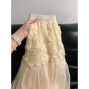 Saia Feminina Wedbleser – Cintura Alta, Renda 3D com Flores, Tule Slimming, Elegante