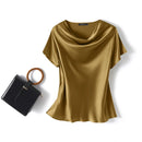 Blusa Feminina ZANZEA – Cetim Brilhante com Decote Cowl, Manga Curta Elegante e Casual