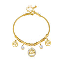 316L Stainless Steel Elegant Gold Color Tree - of - Life Charms Bracelet With Shiny Zircon Stone For Women's Daily Wear