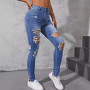 Pencil Jeans Feminino – Skinny, Cintura Alta, Estilo Casual Rasgado