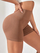 -Border European and American Style Long Pants Sports Shorts Women High Waist Threaded Lift Leggings Body Shaping Fitne