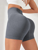 -Border European and American Style Long Pants Sports Shorts Women High Waist Threaded Lift Leggings Body Shaping Fitne