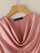 Blusa Feminina ZANZEA – Cetim Brilhante com Decote Cowl, Manga Curta Elegante e Casual