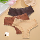 3PCS/Set Sexy Lace Seamless Cotton Brazilian Panties Women Ribbed Intimates Breathable Panties Low Waist Female Cotton Underwear