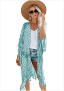 Saída de Praia Feminina 2025 – Kimono Longo Boho com Franjas, Estampado, Sexy e Plus Size | Túnica Elegante para Biquíni e Moda Praia"