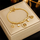 316L Stainless Steel Elegant Gold Color Tree - of - Life Charms Bracelet With Shiny Zircon Stone For Women's Daily Wear