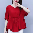 Blusa Feminina Casual COZOK Decote V, Pull Over Solto com Faixa Bandage