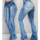 calça Jeans Feminina Slim Fit Boca de Sino – Cintura Alta, Jeans Elástico