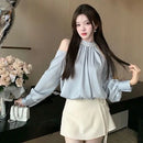 Blusa Feminina Streetwear – Manga Longa Flare com Pérolas,Estilo Elegante para Primavera/Verão"