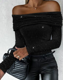 2023 Autumn Winter Spring New Fashion Casual Sexy Blouses Off Shoulder Hollow Out Lace Top Female Clothing TShirts Pullover Tops