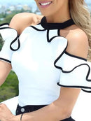 Blusa Feminina Slim Fit Ombro a Ombro com Detalhe Contrastante