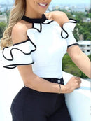 Blusa Feminina Slim Fit Ombro a Ombro com Detalhe Contrastante