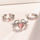 3pcs Fashion Love Heart Zircon Open Rings Set for Women Gothic Sweet Girls Geometric Finger Rings Y2K Party Jewelry Accessories