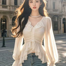 ✨ Blusa V com Manga Bufante e Tassel