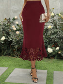 Saia Longa Elegante Feminina 2024 – Outono, Preta, Renda Patchwork, Estilo Envelope, Valoriza o Quadril