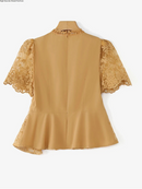 Blusa Feminina Rendada ZANZEA – Elegante, Transparente, Manga Bufante Curta