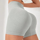 -Border European and American Style Long Pants Sports Shorts Women High Waist Threaded Lift Leggings Body Shaping Fitne