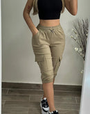 Calça Feminina Casual – Skinny, Cintura Alta com Cordão, Bolsos e Punhos Ajustáveis