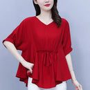 Blusa Feminina Casual COZOK Decote V, Pull Over Solto com Faixa Bandage