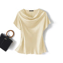 Blusa Feminina ZANZEA – Cetim Brilhante com Decote Cowl, Manga Curta Elegante e Casual