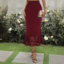 Saia Longa Elegante Feminina 2024 – Outono, Preta, Renda Patchwork, Estilo Envelope, Valoriza o Quadril