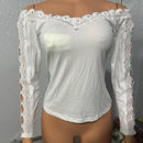 2023 Autumn Winter Spring New Fashion Casual Sexy Blouses Off Shoulder Hollow Out Lace Top Female Clothing TShirts Pullover Tops