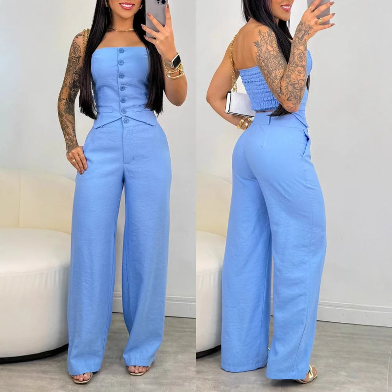 conjunto clopped Tomara que Caia Calça Cintura Alta, Estilo Elegante para Verão"