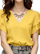 Blusa Feminina ZANZEA 2025 – Manga Curta com Babados, Decote V, Regular Fit