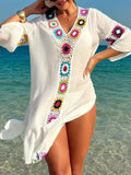 Saída de Praia em Crochê Flor – Vestido Transparente, Respirável  para Férias e Verão