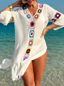 Saída de Praia em Crochê Flor – Vestido Transparente, Respirável  para Férias e Verão