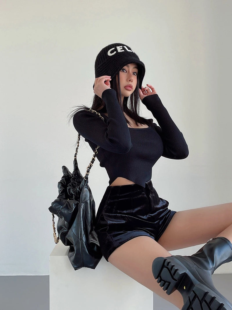 "Shorts Feminino de Veludo Cotelê Cintura Alta – Estilo Inglês, Confortável