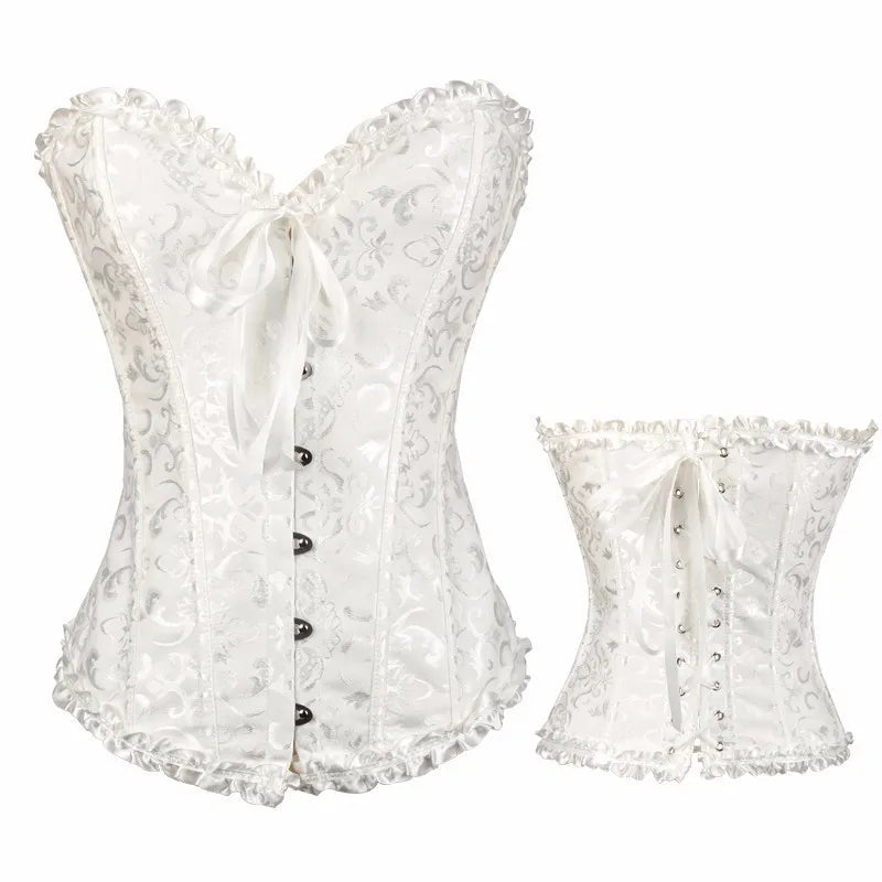 Corset Feminino Estilo Europeu Jacquard com Renda – Ajustável