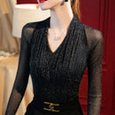 Blusa Feminina Decote V – Manga Longa  com Detalhe em Patchwork,