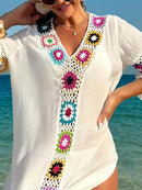 Saída de Praia em Crochê Flor – Vestido Transparente, Respirável  para Férias e Verão